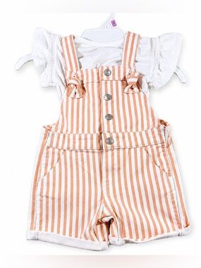 7 For All Mankind Girls 2T Shortall Set | Ruffle Top | Pink White Overalls